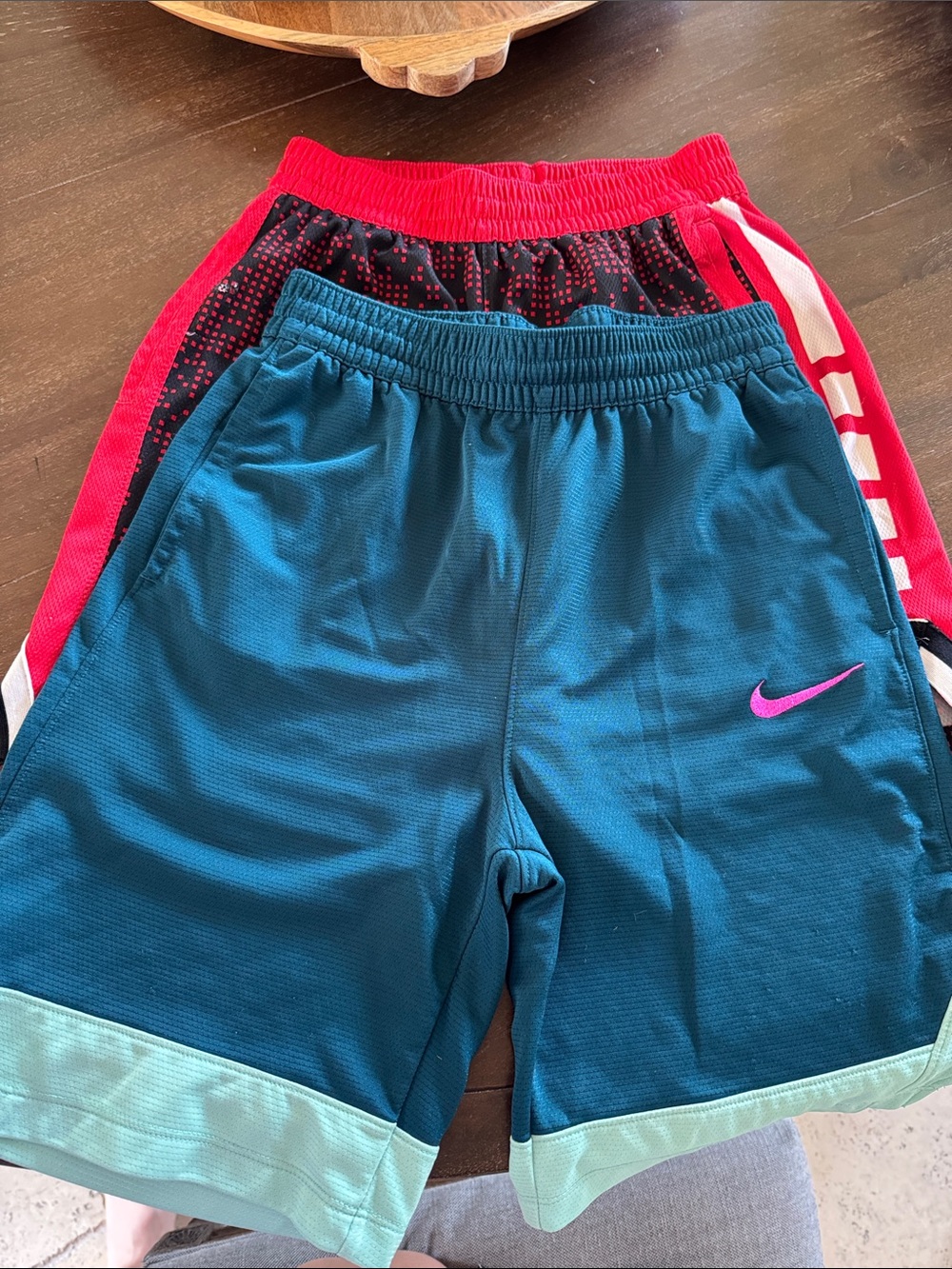 Nike Teal Shorts with Mint Hem and Pink Logo